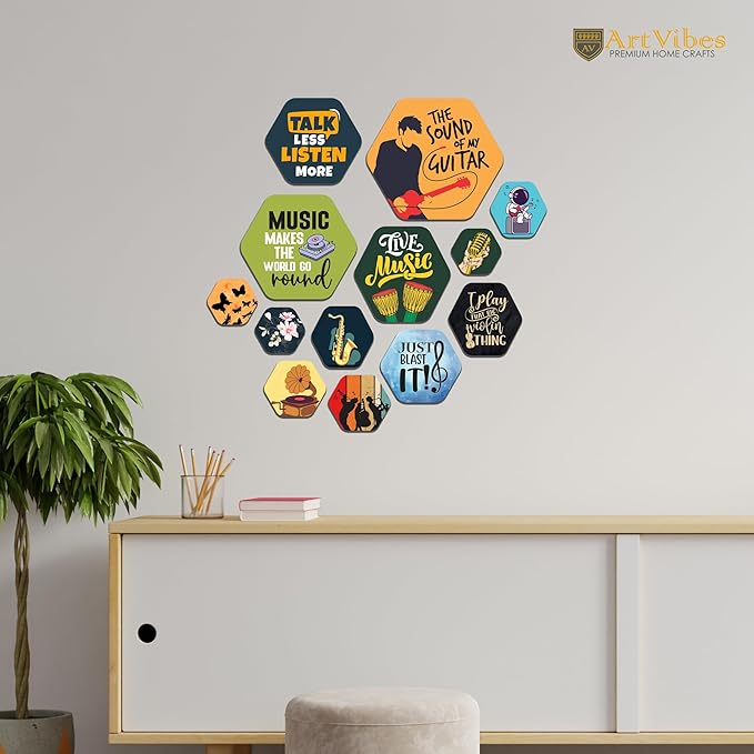 Artvibes Decorative Modern Wooden Wall Hanging Decoration for Home | Quotes Decor Item | Pack of 13 Pieces