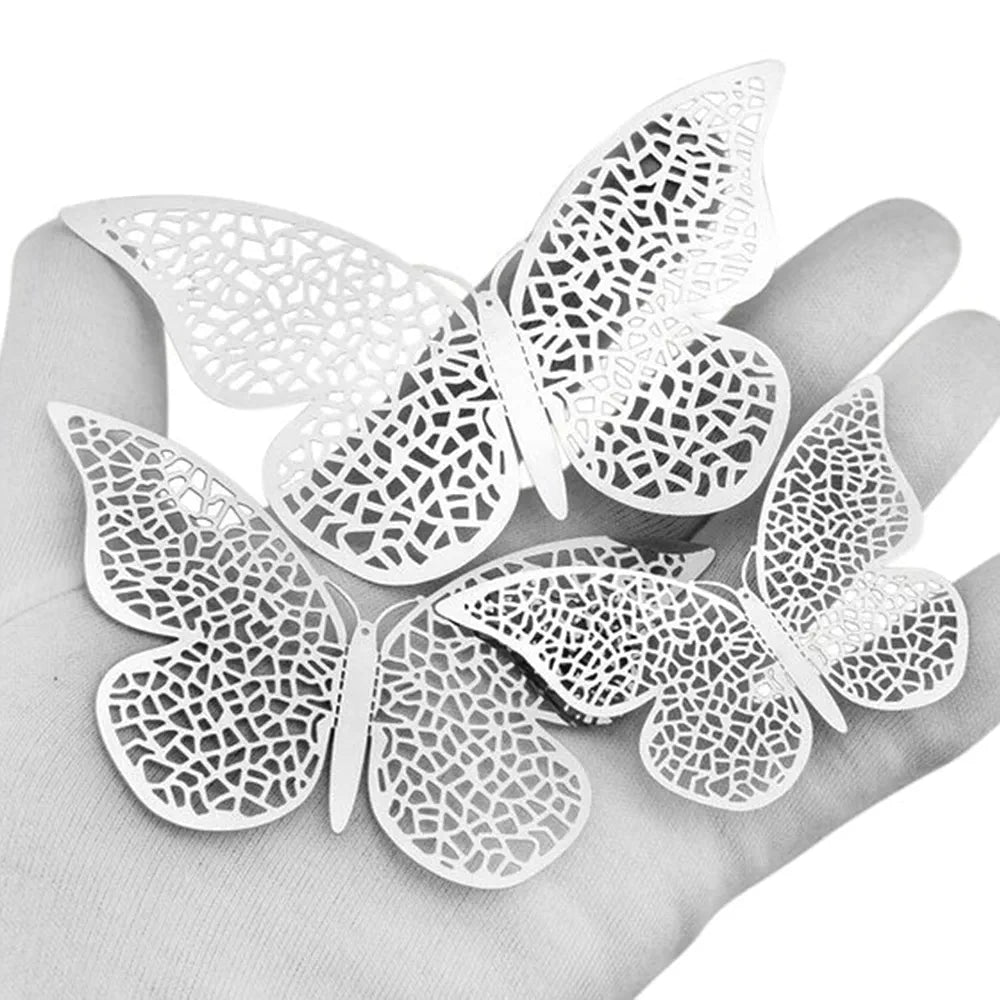 Xtore 12pcs 3D Home Decor Silver Butterfly Beautiful Decor - Silver Pack of 12