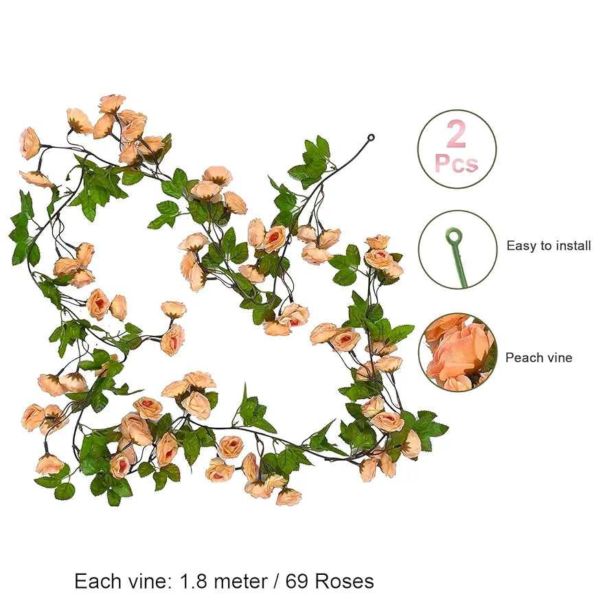 Artificial Flower Vine Garland Creeper 69 Small Rose  Garland for Decoration Pack of 2