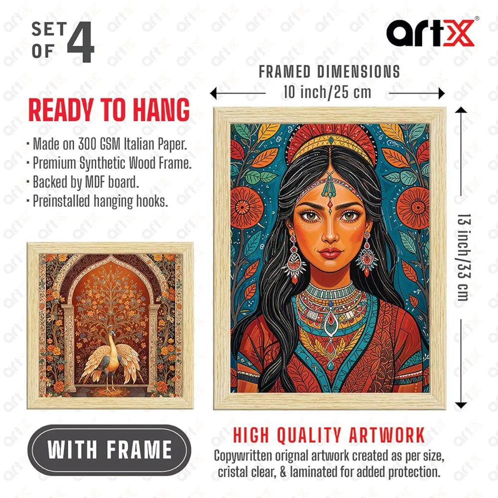 ArtX Paper Madhubani Madhubani-SO4-05 Paintings with Frame Set of 4