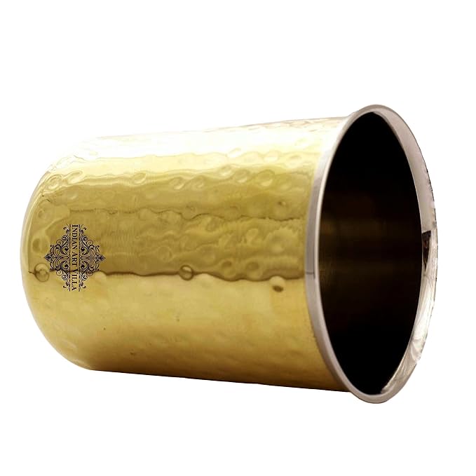 Indian Art Villa Brass Steel Hammered Glass With Brass Finish Elegant Brass And Steel Combination - 140 gms