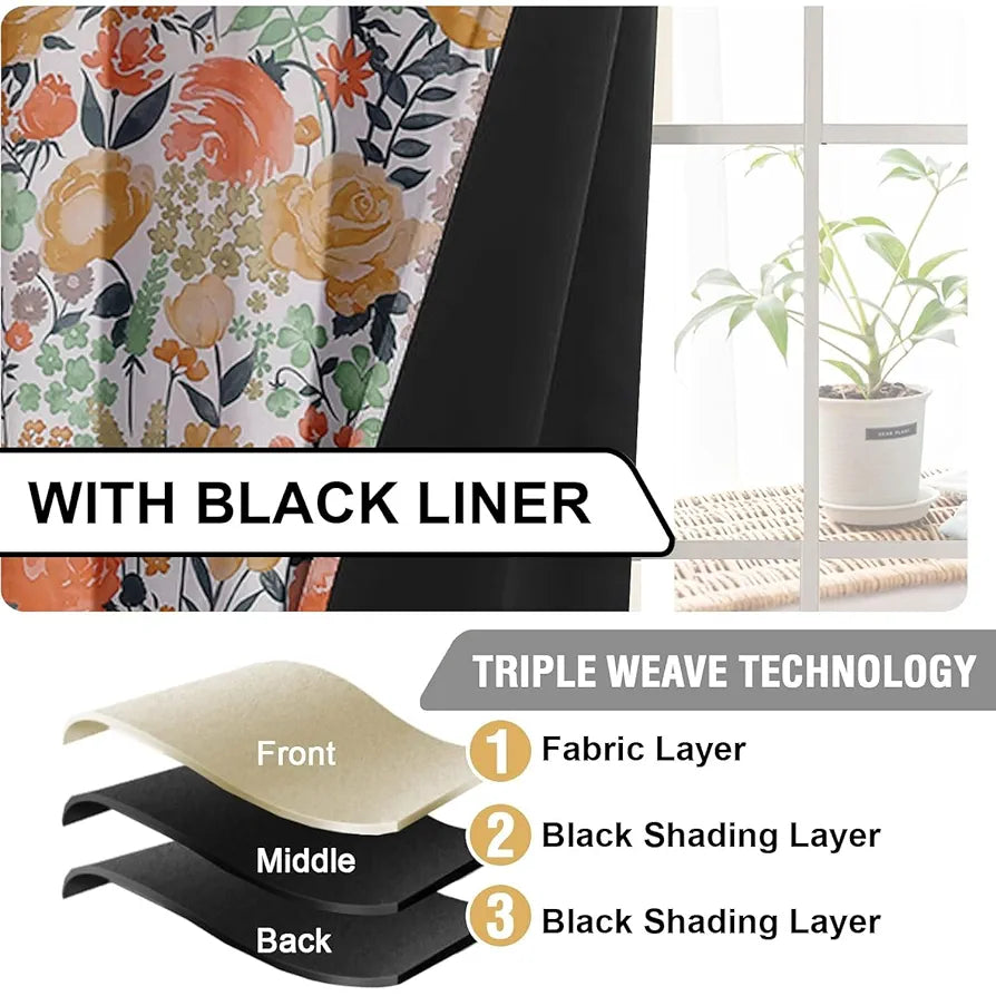 Cloth Fusion Blackout Printed Premium Window Curtains 5 Feet Long Set of 2 White Roses