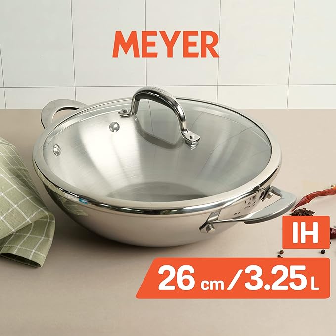 Meyer Select Nickel Free Stainless Steel Kadai with Glass Lid 26cm/ 3.25 Liters Silver