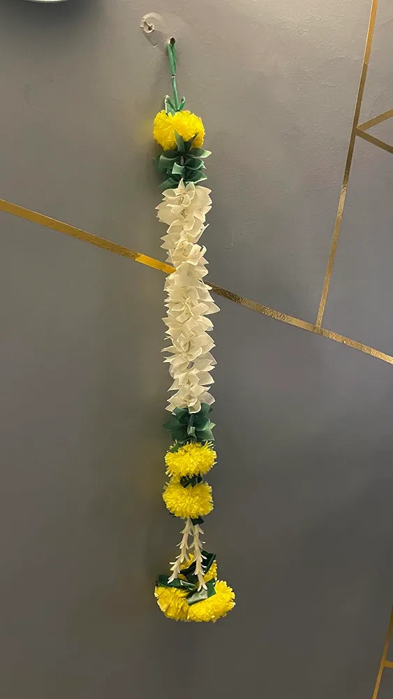 Handmade Artificial Jasmine Gajra Toran Marigold Garland Rajnigandha Tassels with Bells Traditional Decor for Diwali/Wedding/Festivals
