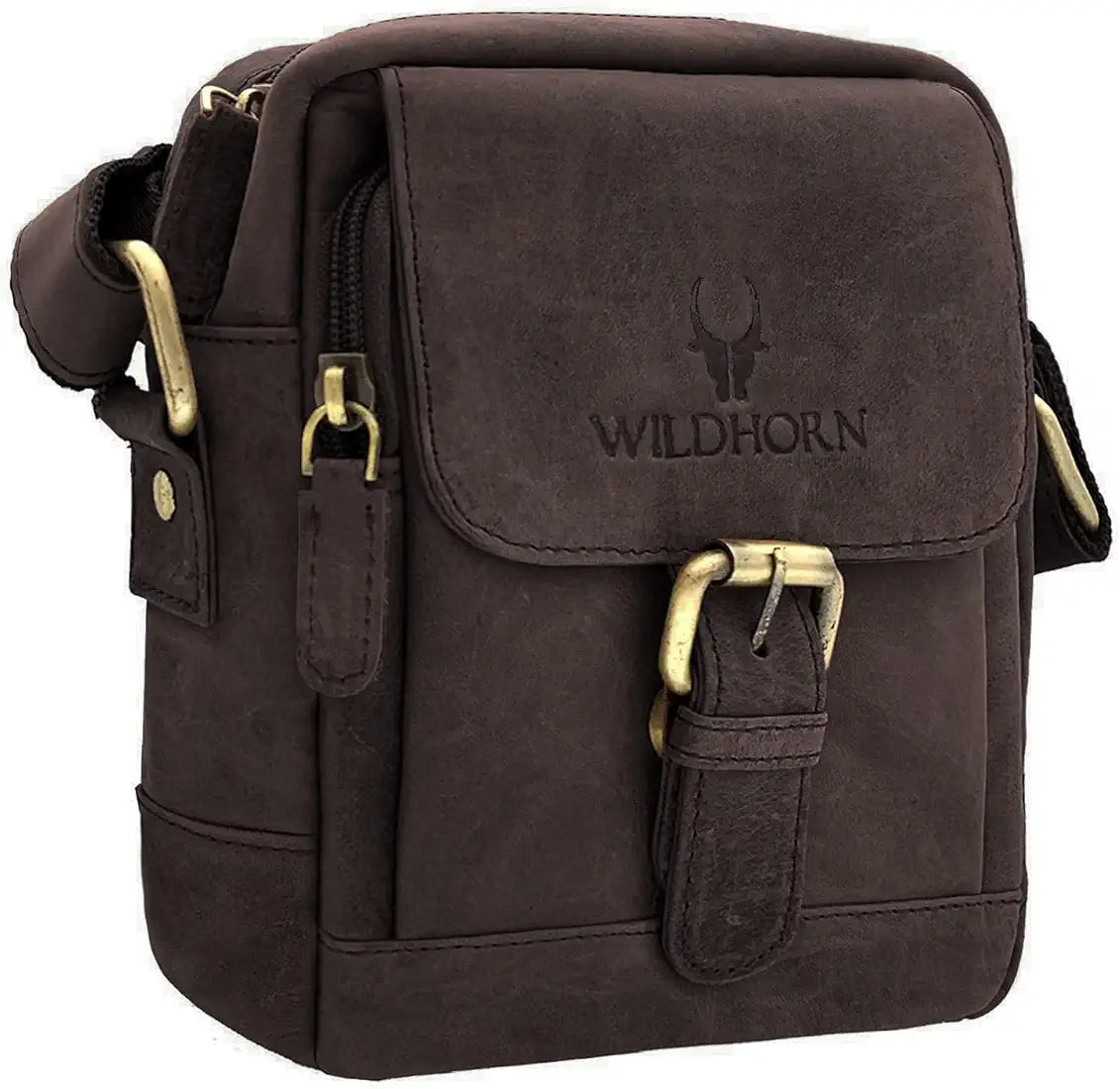 WildHorn Leather Sling Messenger Bag for Men I Multipurpose Crossbody Bag I Travel Bag with Adjustable Strap I Utility Bag I Dimension : L-6 inch W-2.7 inch H-8.5 inch
