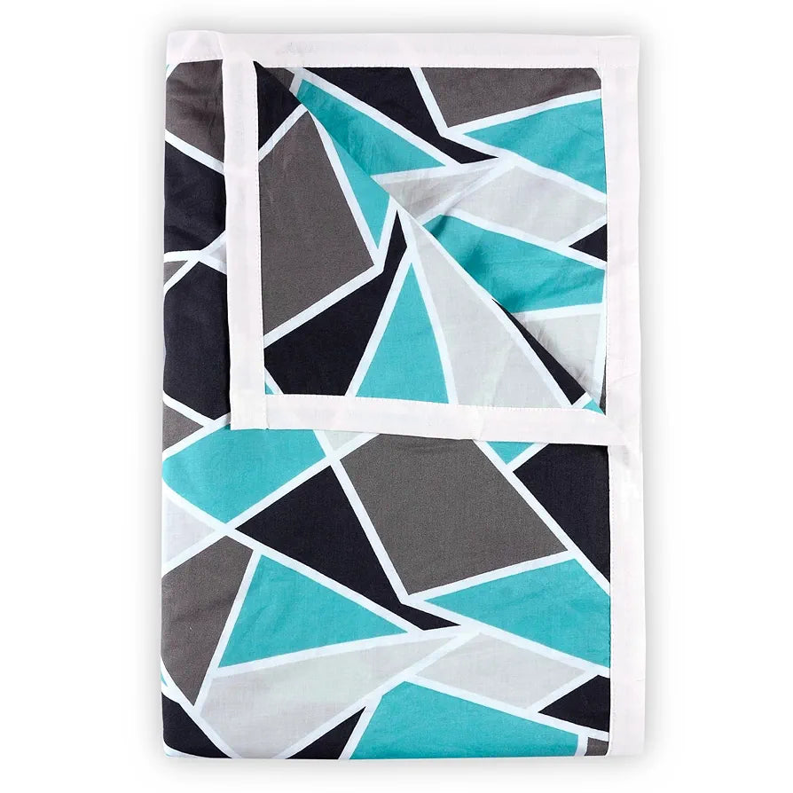 Divine Casa 100% Cotton 144 TC Reversible Geometric Printed Single Bed AC Dohar Blanket for Mild Winter TC - 144 Colour Crystal Teal
