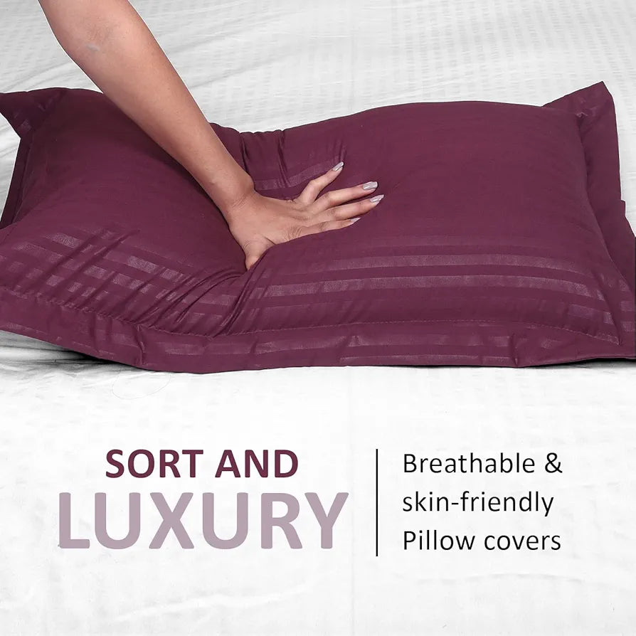 Cloth Fusion Glace Cotton Pillow Cover Set of 2 with Envelope Closure Soft Pillow Wine Colour