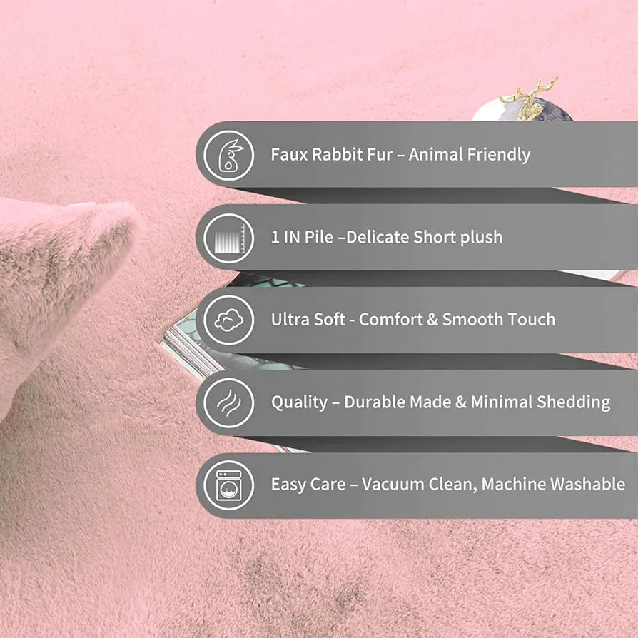 Luxe Home International Rectangular Bath Mat Super Soft Anti Skid Rabbit Fur  Bathroom Mats Rug Colour Peach