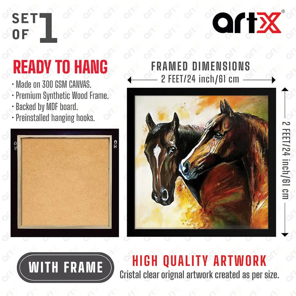 ArtX Two Horse Big Canvas Painting For Bedroom and Living Room With Frame