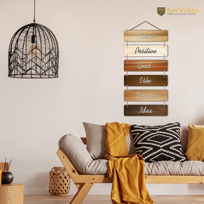 Artvibes Decorative Wall Hanging Wooden Art Decoration Item for Living Room | Mdf Wall Decoration | Set of 6