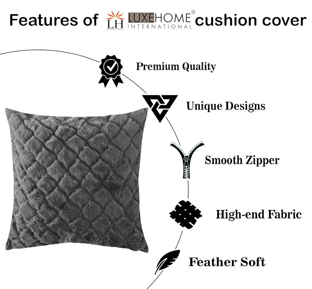 Luxe Home Cushion Cover Duble Side Rabbit Fur Diamond Design Covers Set of 2 Colour Grey