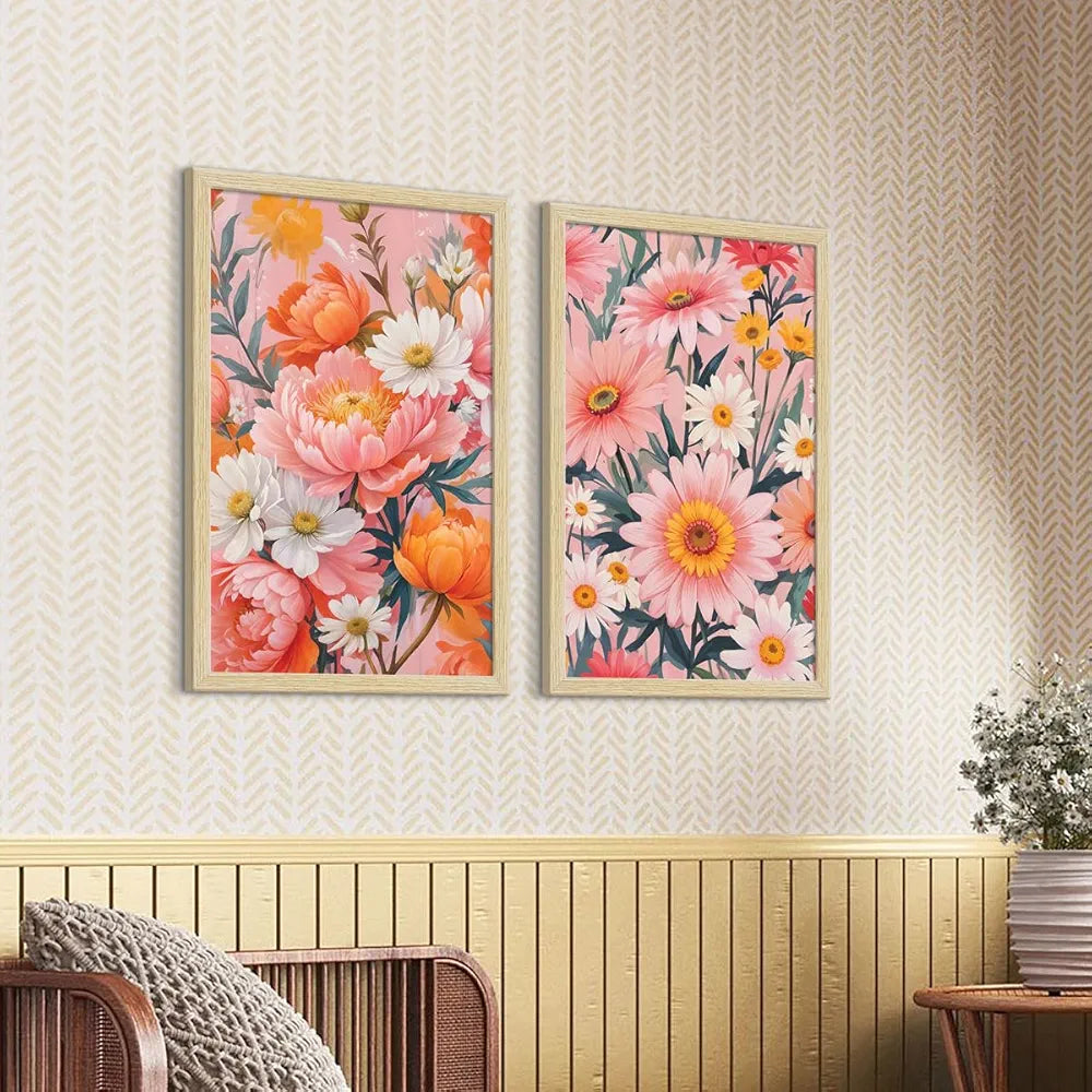 ArtX Paper Floral Art Paintings with Frame Flowers - 01 Set of 2