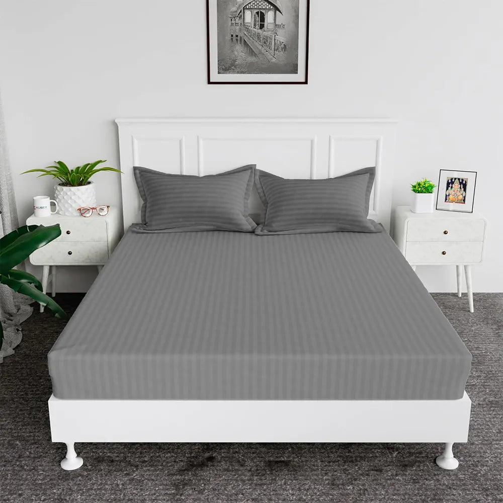Kuber Industries Double Bedsheet with 2 Pillow Covers 144 TC Glace Cotton Bedsheet Gray