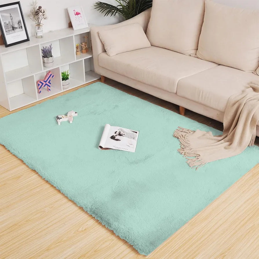 Luxe Home International Rectangular Carpet Super Soft Anti Skid Rabbit Fur  Bathroom Mats Colour Lime