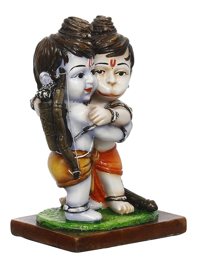 Ecraftindia Handcrafted Polyresin Lord Ram Hugging Lord Hanuman Idol | Auspicious Religious Statue