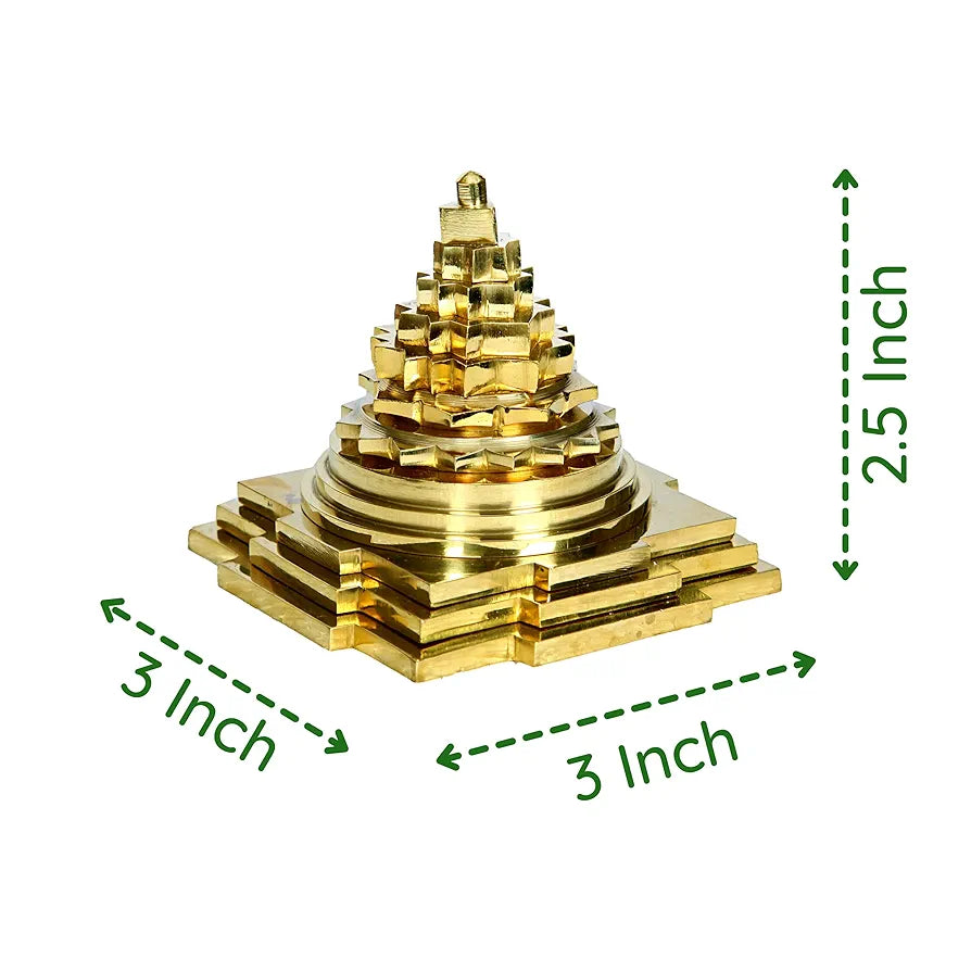 anciently Premium Maha Meru Shree Yantra Brass | Meru Shree Yantra Original with Full Solid Back, Size 3x3 Inch, Gold Colour
