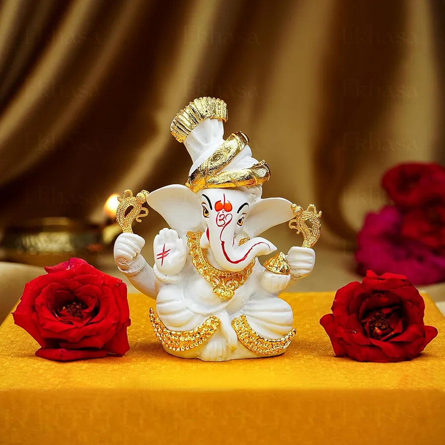 Ekhasa Resin Ganesh Idol for Car Dashboard White 3