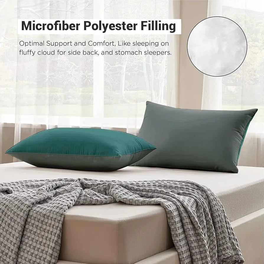 Cloth Fusion Premium Microfiber Soft Pillow Set of 2 King Size Teal & Grey