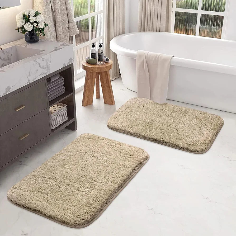 Luxe Home International Bath Mat Super Soft Ultra Absorbent Rectangular Mat Colour Beige (Pack of 2)