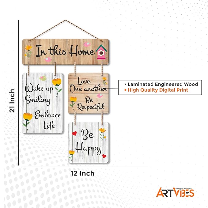 Artvibes in This Home Decorative Wall Art Mdf Wooden Hanger for Living Room | Quotes Decor Items | Modern Art