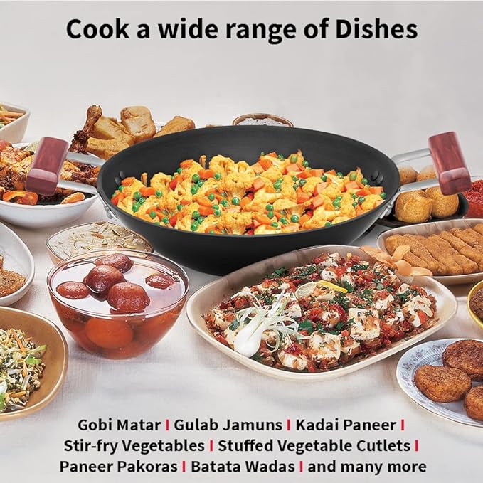 Hawkins Futura 3 Litre Deep Fry Pan Hard Anodised Kadai Flat Bottom Kadhai