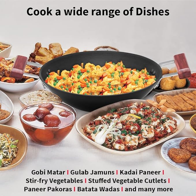 Hawkins Futura 3 Litre Deep Fry Pan Hard Anodised Kadai with Glass Lid