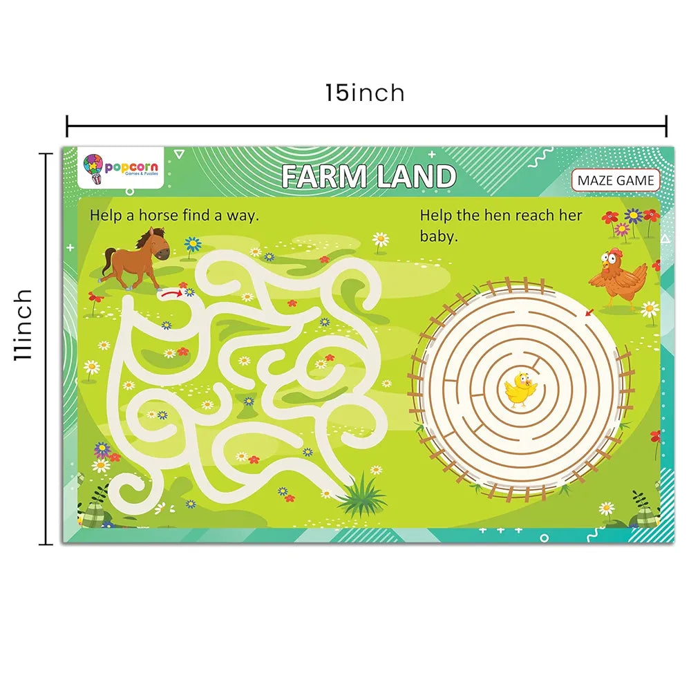Popcorn Games & Puzzles Mazes and Dot to Dot | Reusable Activity Mats with 2 Marker Pens | Gifts & Creative Learning for Ages 3-6