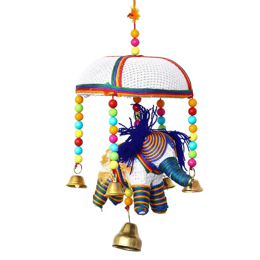 eCraftIndia Handcrafted Decorative Elephant Wall Hanging Bells STRELE502