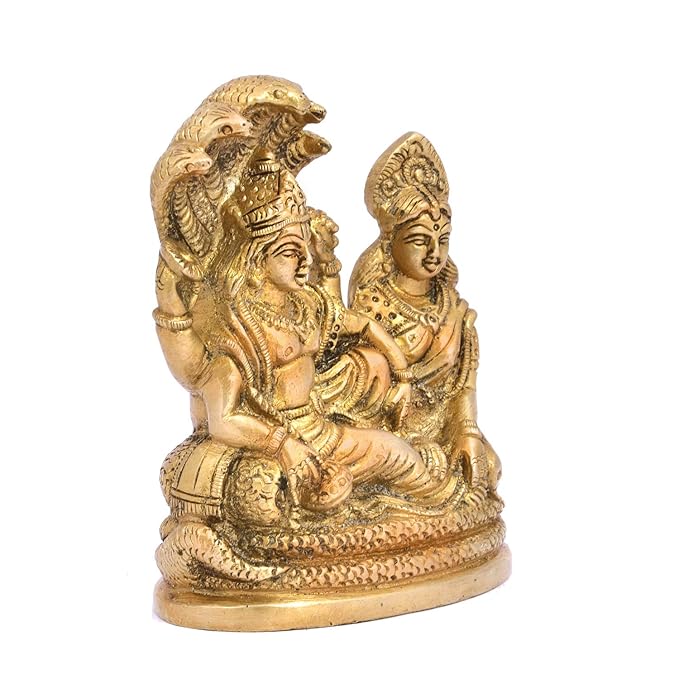 The Advitya Brass Lord Vishnu Laxmi on Sheshnag Statue Idol | Narayan Statue for Home Decor | Vishnu Laxmi Shasnath Sitting Murti