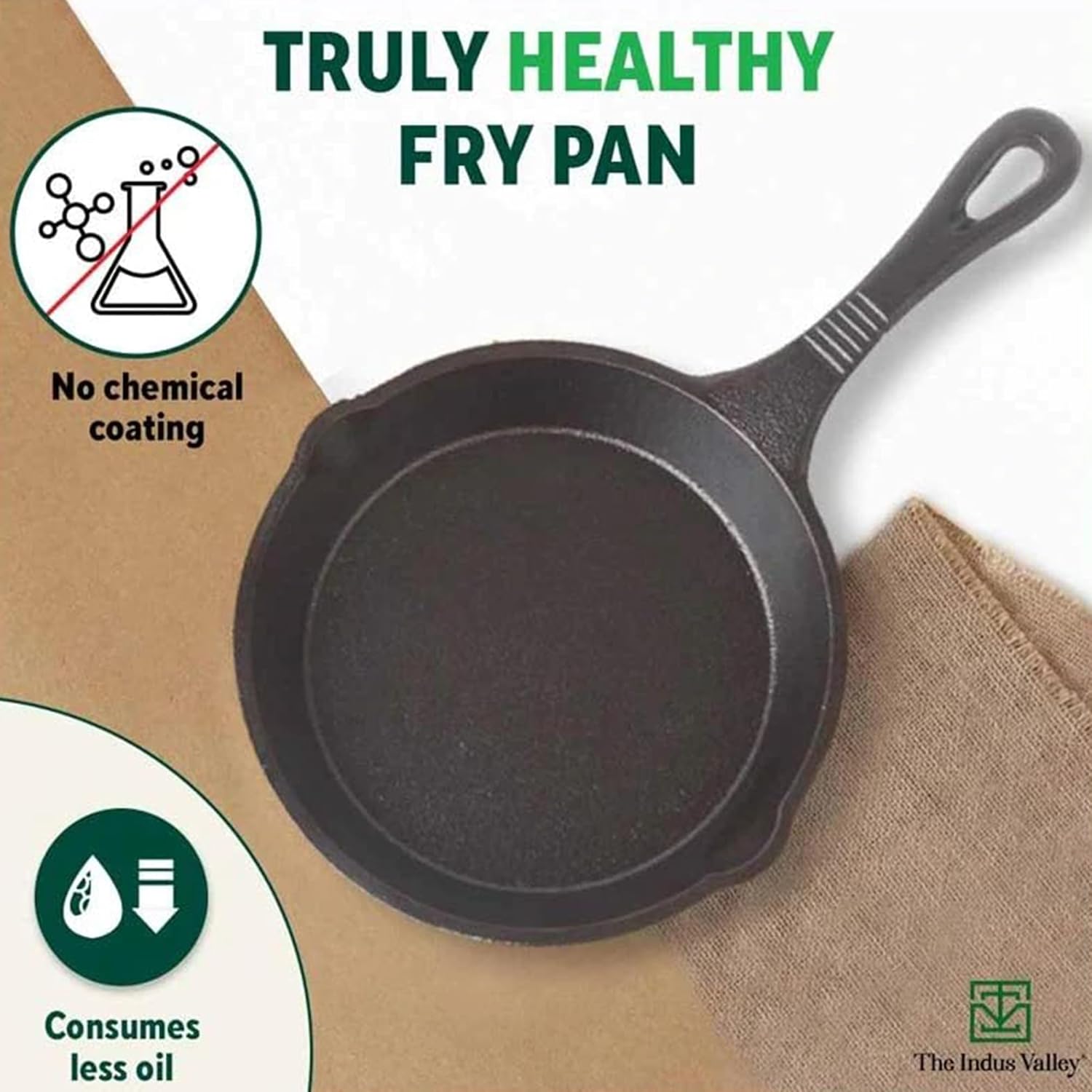 The Indus Valley Preseasoned Cast Iron Fry Pan/Skillet With Long Handle | Induction Friendly | Nonstick Fry Pan