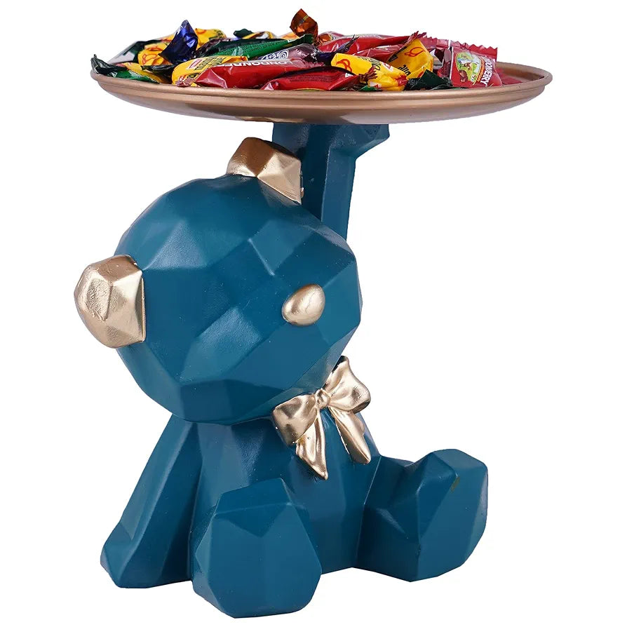 Zart Resin Cool Dog Showpiece With Plate Home Decor Showpiece Blue Dog Sitt