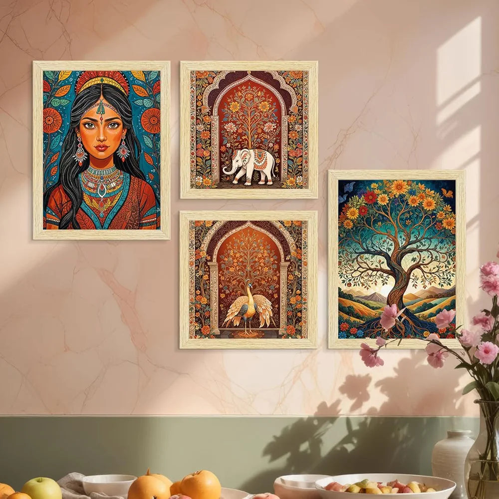 ArtX Paper Madhubani Madhubani-SO4-05 Paintings with Frame Set of 4