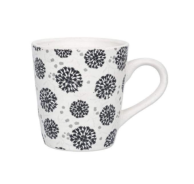 Femora Decal Stoneware Coffee Mugs | 320 Ml | Floral Cracker | Set of 2 | Dishwasher Safe