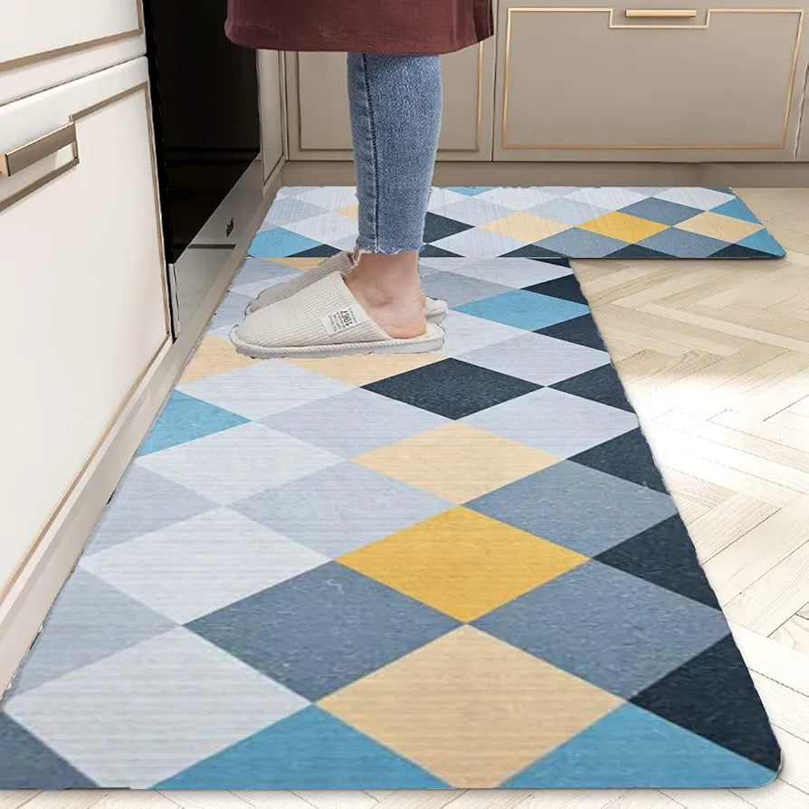 Ishro Home Velvet Premium Kitchen Mats For Floor Kitchen Runner 2 Pcs Set Colour Yellow Boxes