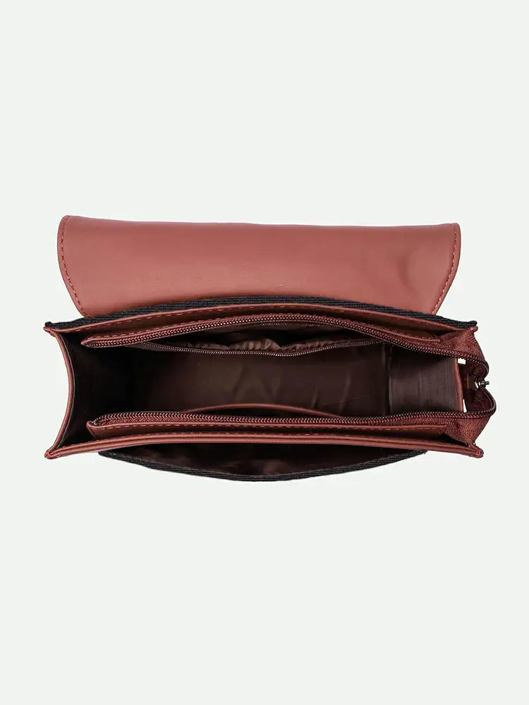 Zouk Vegan Leather & Jute Flap Closure Beyond Basic Sling Bag For Women's Girls