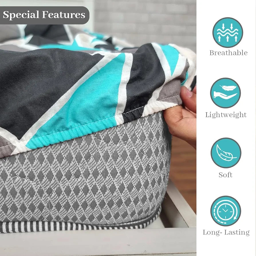 Divine Casa 144 TC 100% Cotton Abstract Print Blue Super Soft Bedsheet Elastic Fitted King Size Bed Colour Crystal Teal