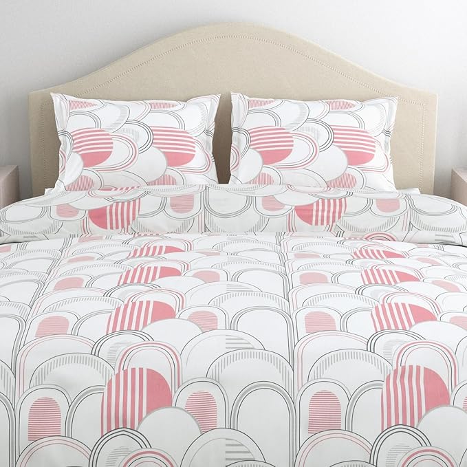 Haus & Kinder Cotton Bed Sheet for King Size Bed (108 X 108 Inches) with 2 Pillow Covers | 186 TC Bedsheet Blush Horizon