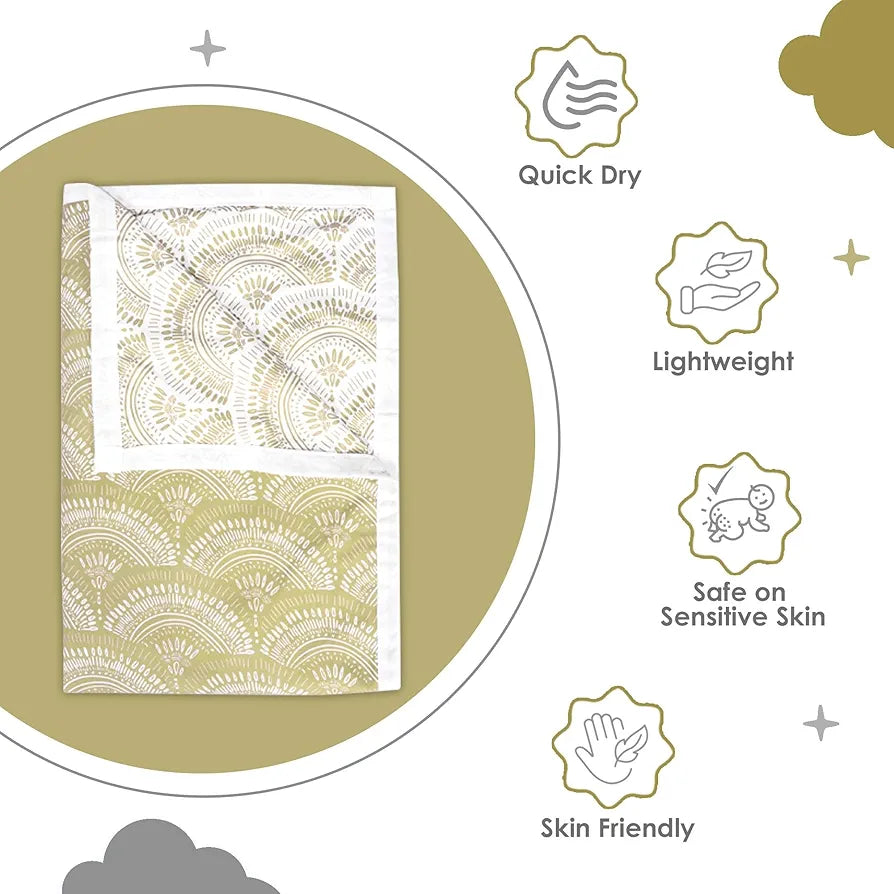 Divine Casa 120 GSM Microfiber Single Kids Dohar Soft & Lightweight Throw Blanket Floral Burst Pattern Colour Soybean & White