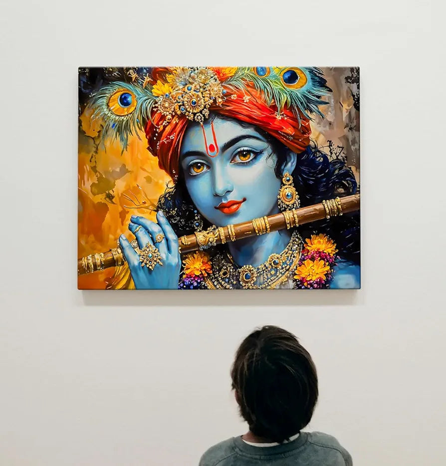 ArtX Canvas Krishna Playing Flute Wall Painting Krishna Photo Frame