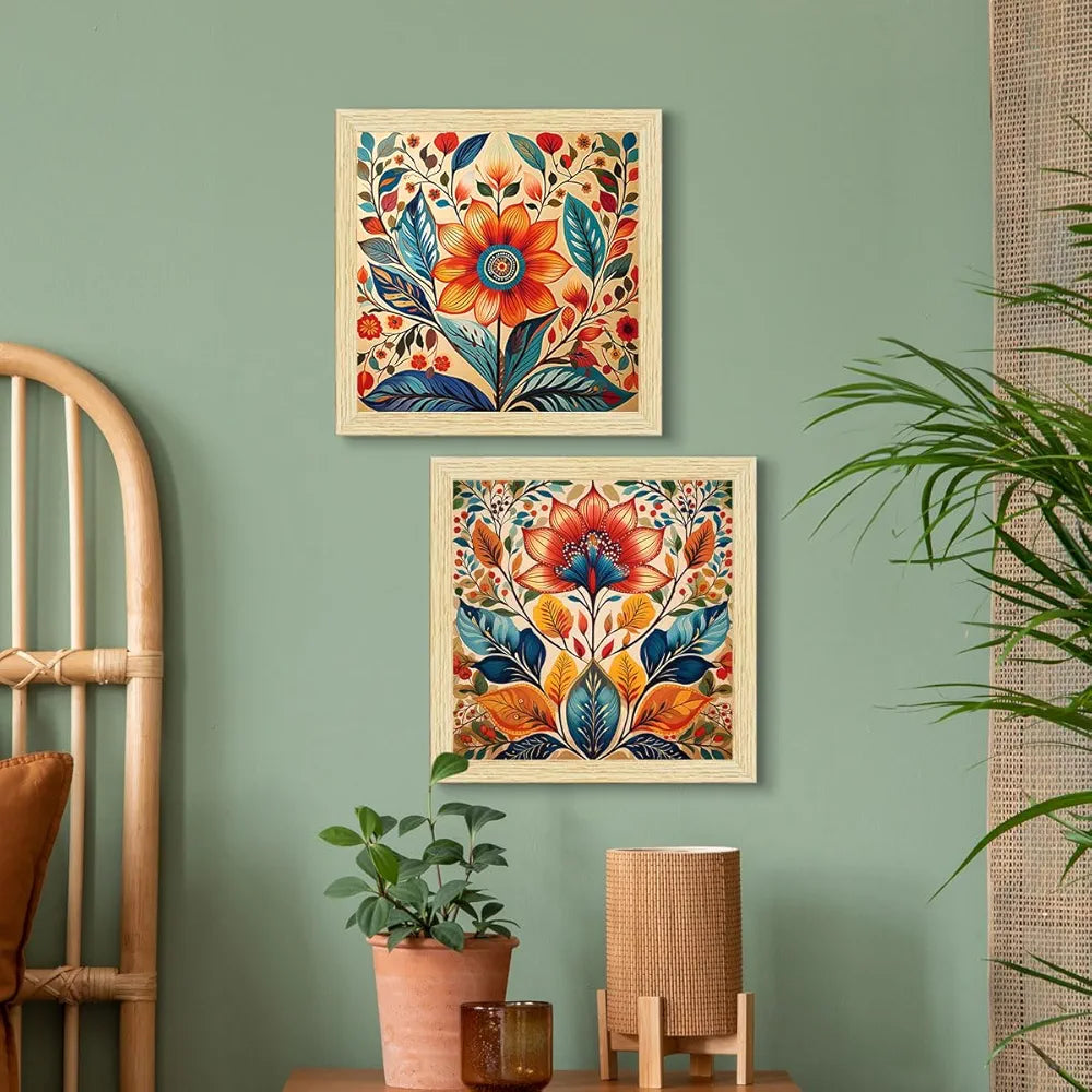 ArtX Paper Madhubani Madhubani-SO4-06 Art Paintings with Frame Multicolor Set of 4