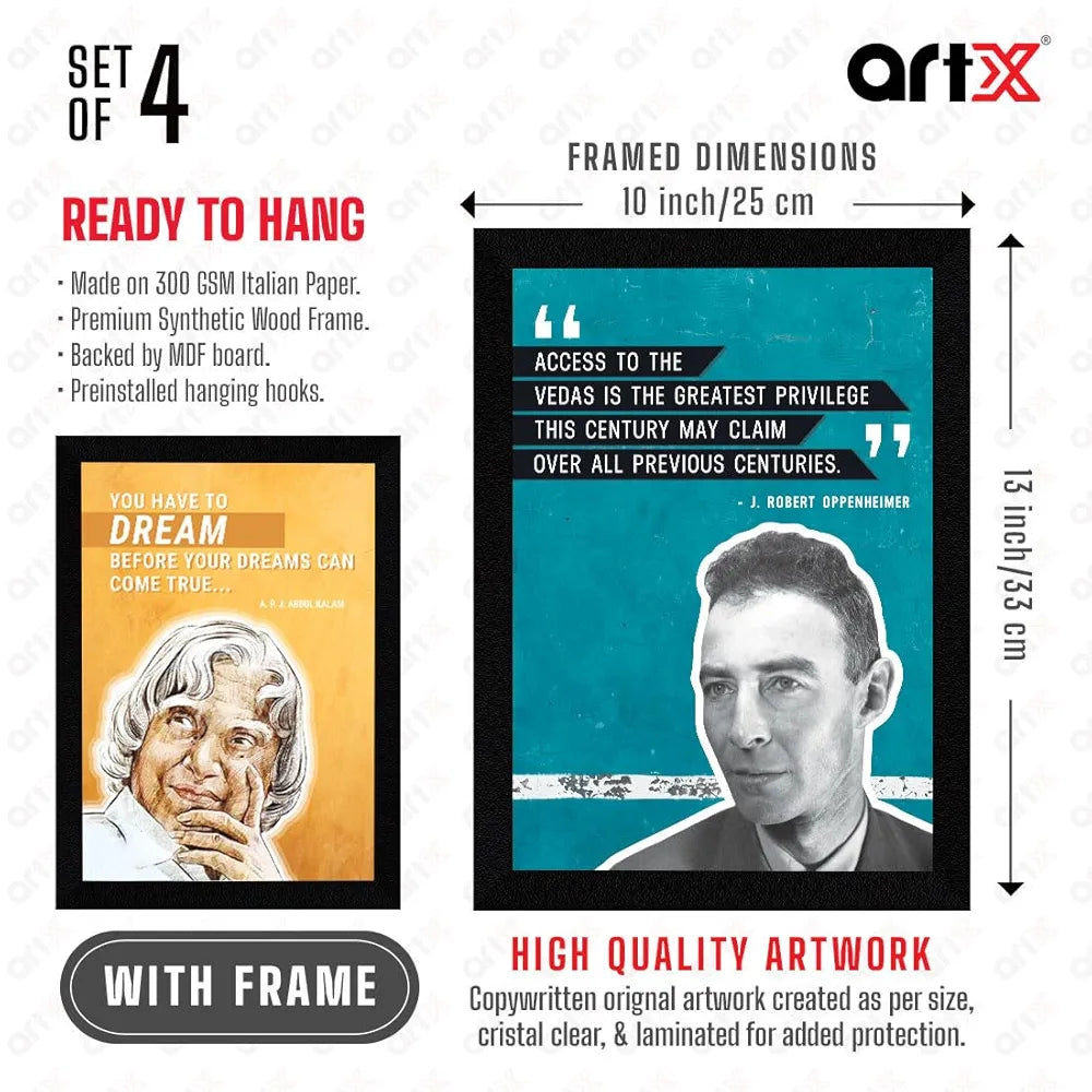 ArtX Paper Famous Scientists Motivational Quotes Wall Frame Art Painting Set of 4