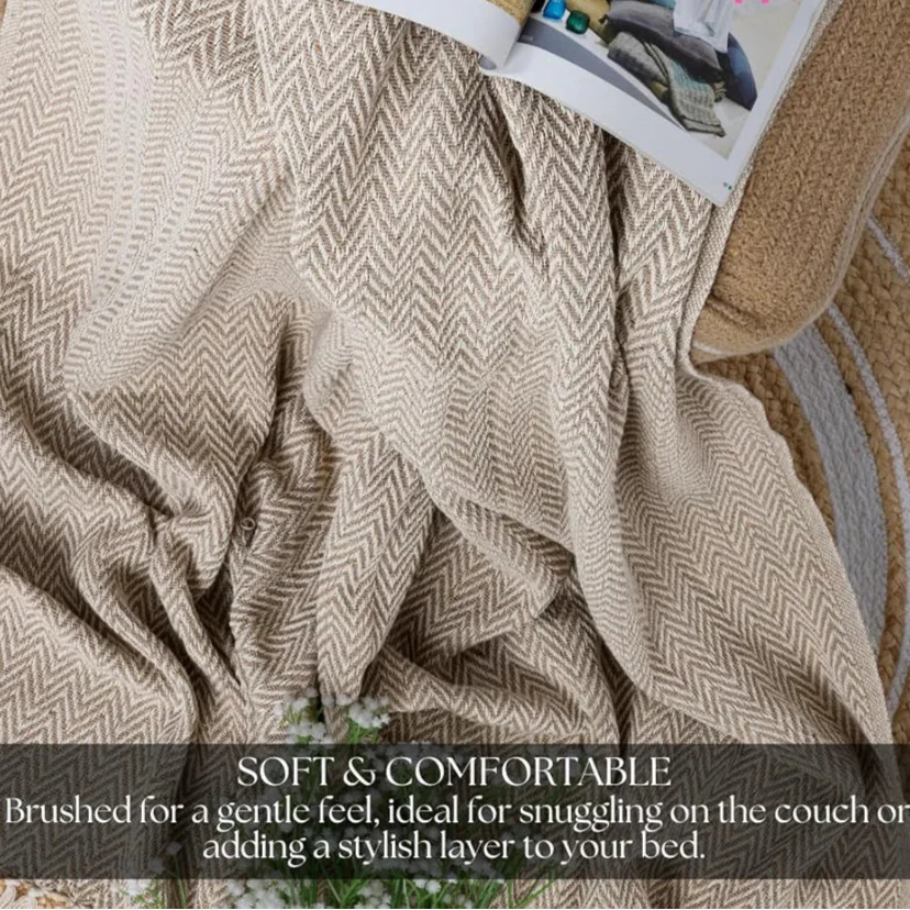 Homadorn All Season Cotton Weaved Throw Blanket Colour Beige