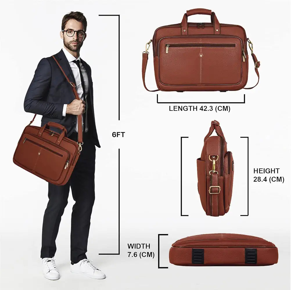 WildHorn Leather 15 inch Laptop Bag for Men I Padded Laptop Compartment I Carry Handles with Adjustable Strap