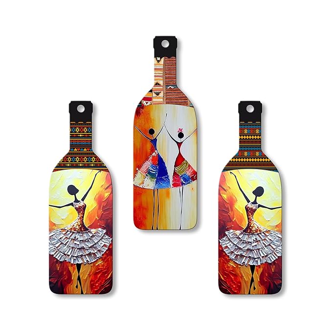 Artvibes Abstract Art Dancing Girl Wooden Wall Hanging for Home Decor | Set of 3