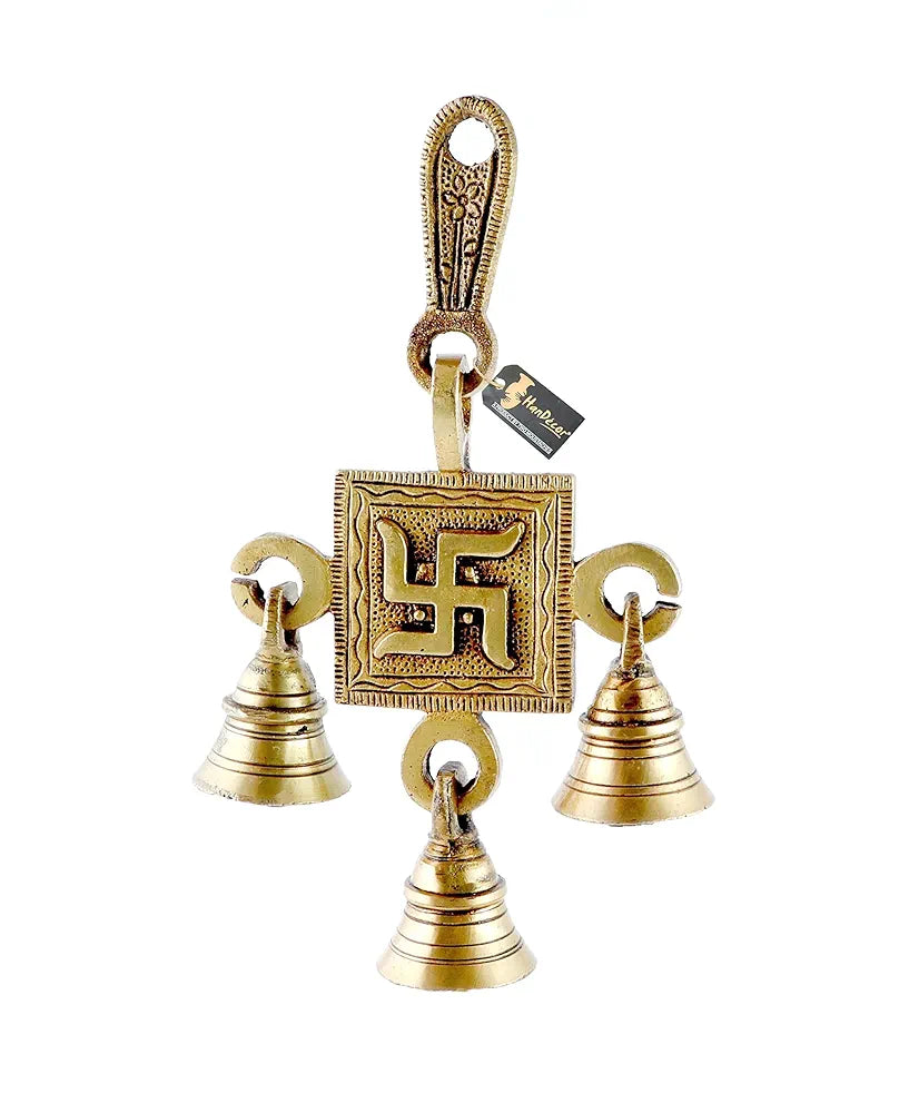 Two Moustaches Brass Swastika Hanging Bells
