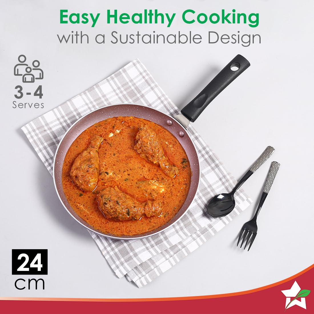 Wonderchef Valencia Non-stick Fry Pan| Cool Touch Bakelite Handle| Pure Grade Aluminium|1.5 Litres Capacity| Size 24 Cm