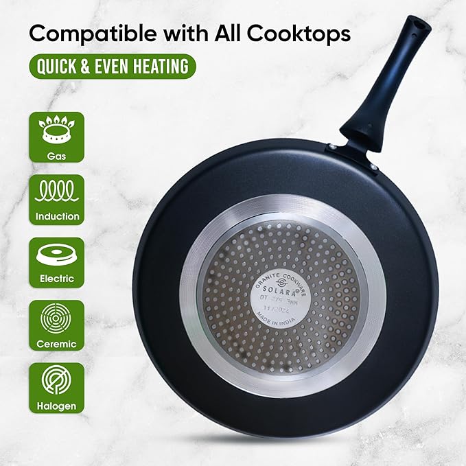 Solara Granite Dosa Tawa Non Stick Pan 28cm, Dosa Tawa Induction Base & Gas Compatible With Soft-touch Handles | Black Colour