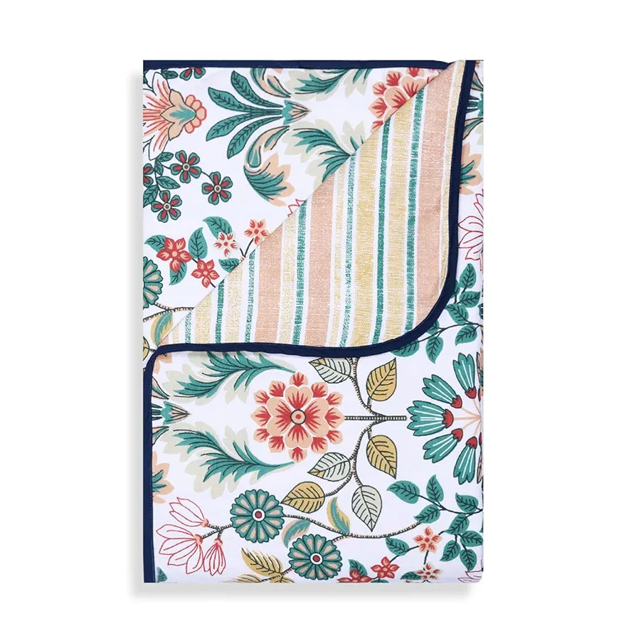 Cloth Fusion Reversible Dohar Double Bed, Soft Cotton Blend AC Blanket for Summer Floral Green