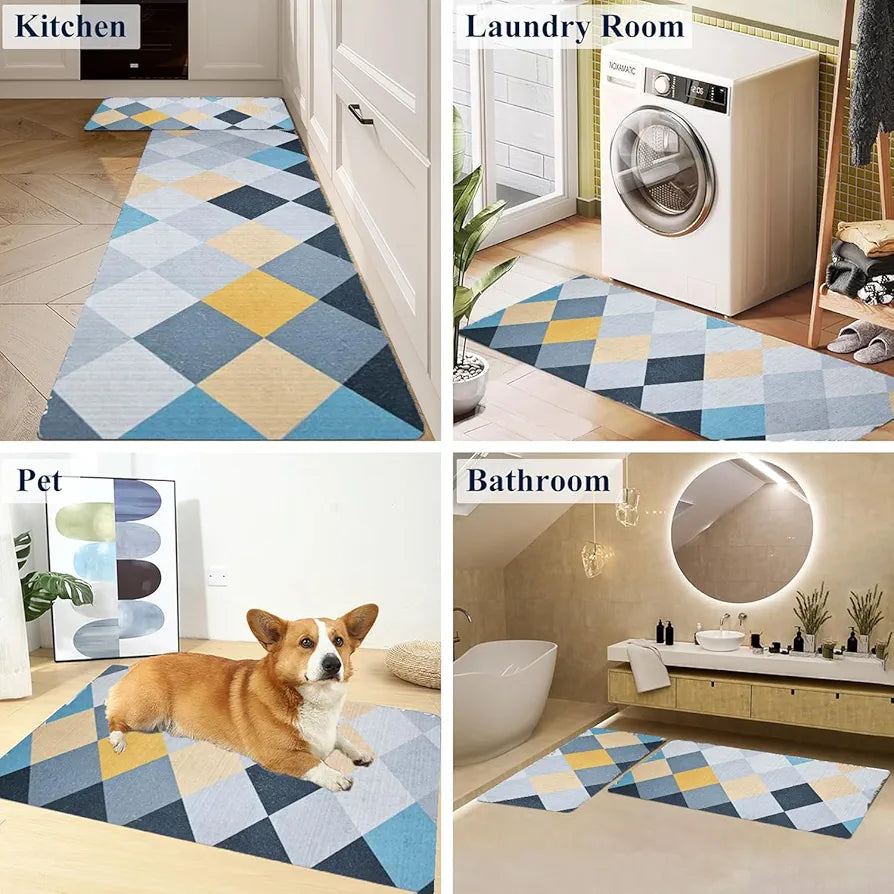 Ishro Home Velvet Premium Kitchen Mats For Floor Kitchen Runner 2 Pcs Set Colour Yellow Boxes