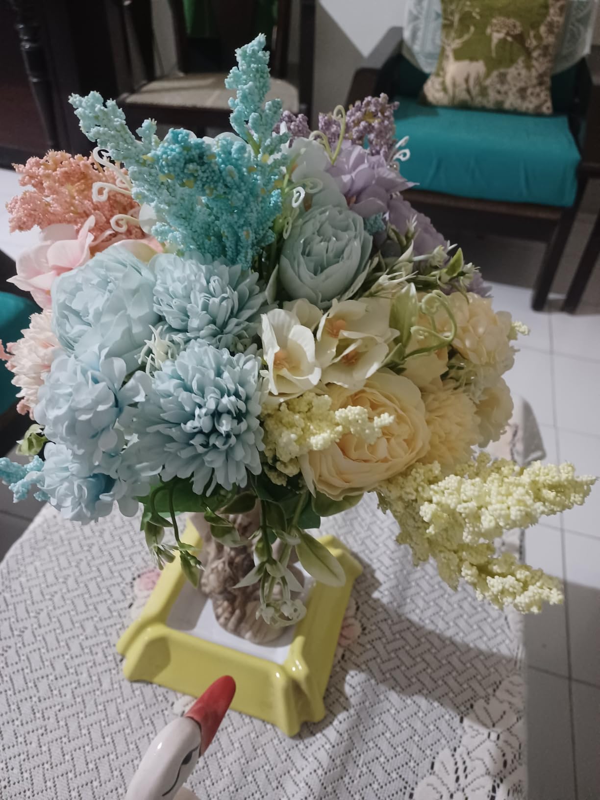 Artificial Multiflora Flower Roses Fake Sticks Bunch Without Vase Pink Fabric